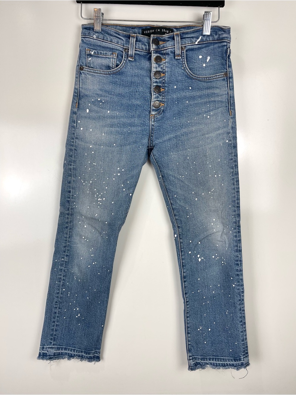 Veronica Beard Ines 10.75 Girlfriend Jeans Women’s Size 26 Paint Splatter Blue
